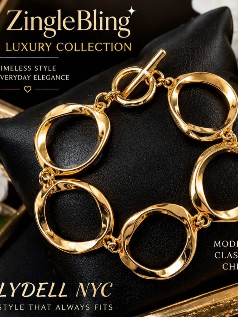 Lydell NYC NWT Gold Tone Sculptural Link Toggle Bracelet Size 7